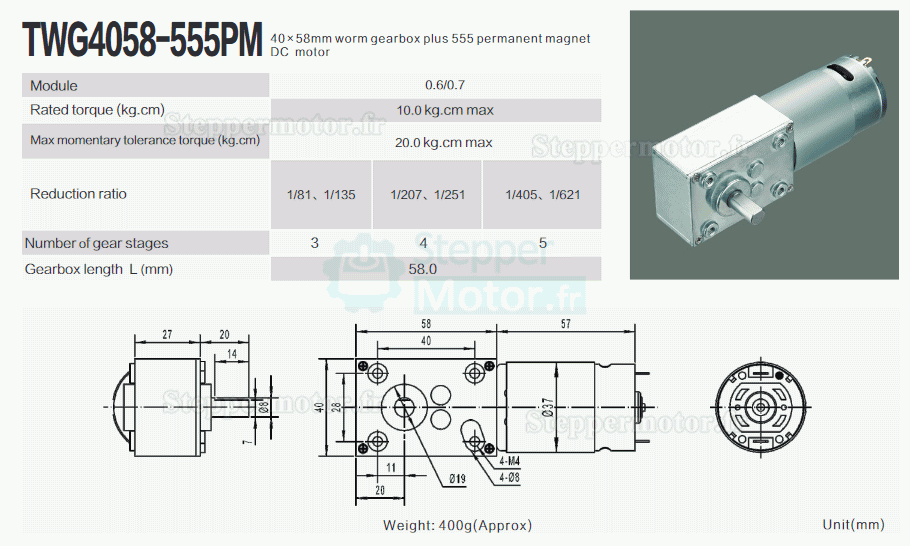 2 Pièces 12V/24V Motoréducteur CC brushed 8,8W arbre 8mm avec réducteur à vis sans fin à arbre de sortie à 90 degrés