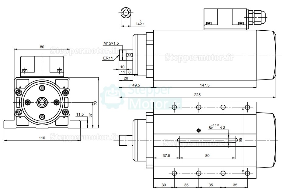 Kit moteur de broche cnc refroidi par air 1,5 kW 400 Hz ER11 + variateur de fréquence VFD 2 CV VSK-ASL1.5B