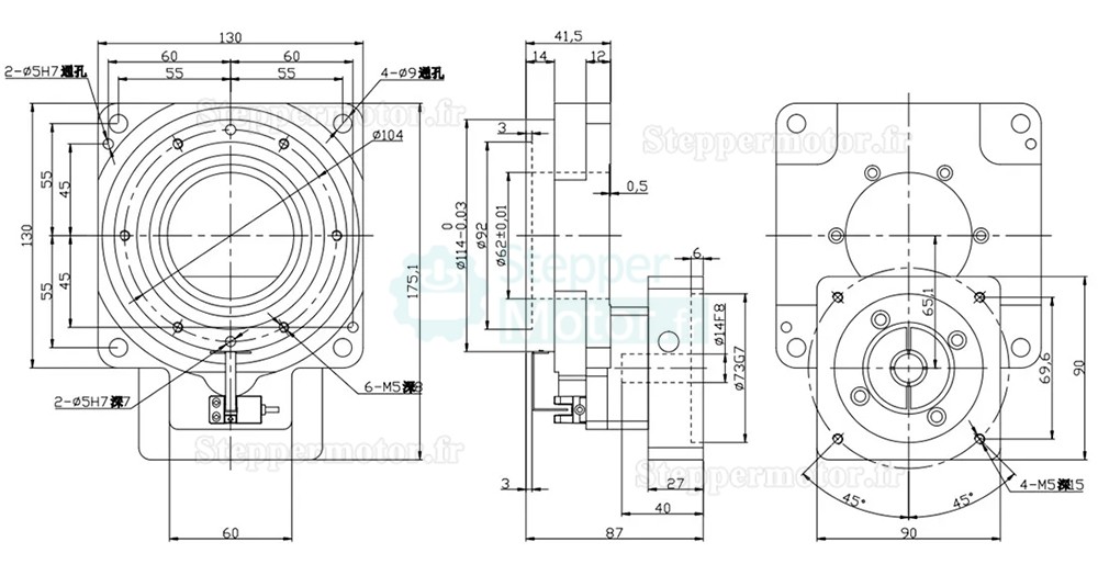 Actionneur rotatif creux ZCT130-10/ZCT130-18 rapport 10:1 18:1 pour servomoteur ca 60 mm 400W/Moteur pas à pas Nema 34