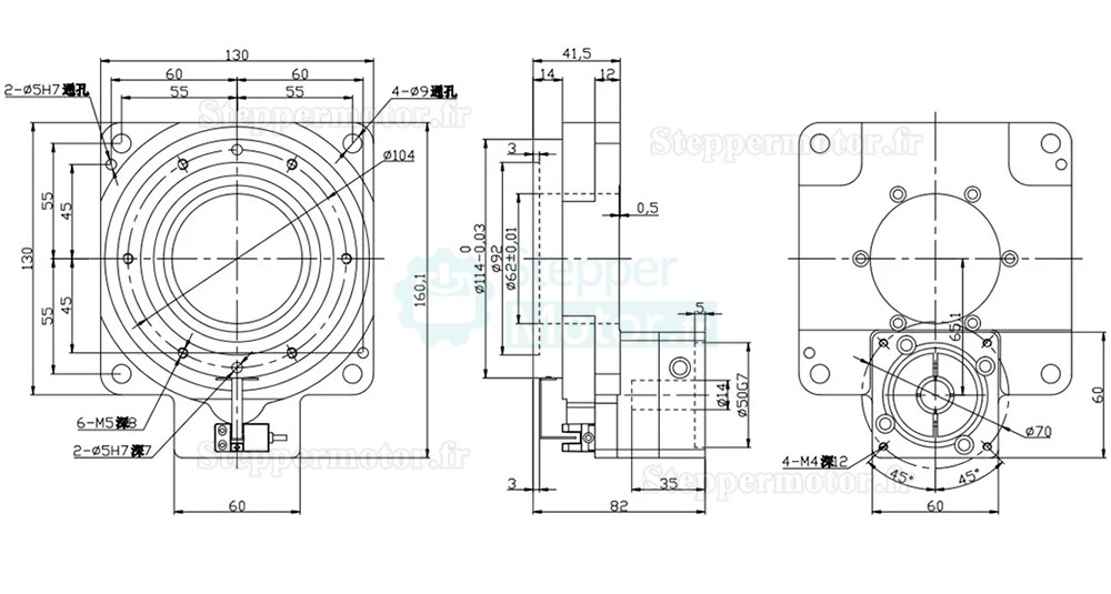 Plateaux de positionnement creux ZCT130-10/ZCT130-18 rapport 10:1 18:1 pour servomoteur ca 60 mm 400W/Moteur pas à pas