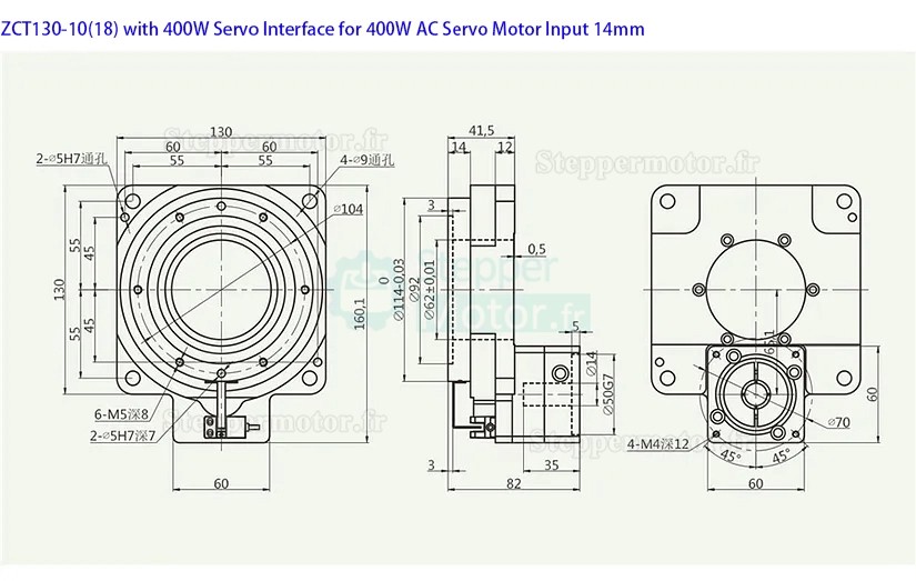 Plateaux de positionnement creux ZCT130-10/ZCT130-18 rapport 10:1 18:1 pour servomoteur ca 60 mm 400W/Moteur pas à pas