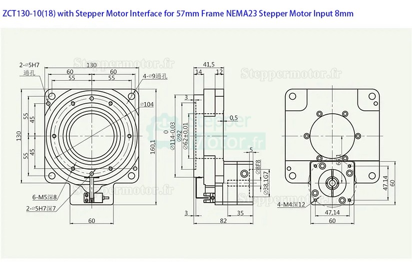 Plateaux de positionnement creux ZCT130-10/ZCT130-18 rapport 10:1 18:1 pour servomoteur ca 60 mm 400W/Moteur pas à pas