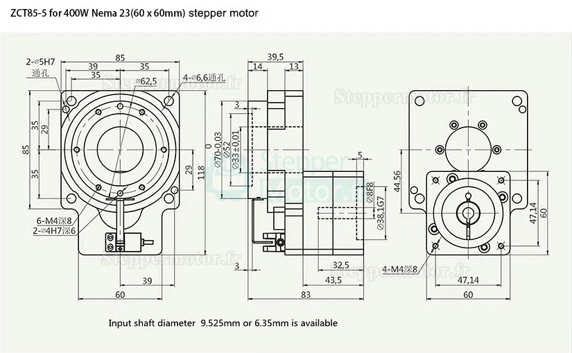 Actionneur rotatif creux (plateforme rotative creuse) ZCT85-5/ZCT85-10 pour servomoteur ca/moteur pas à pas 60 mm 400W 