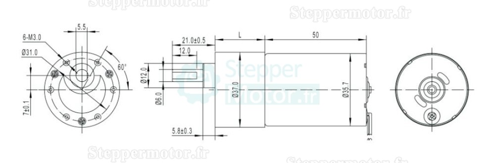 2 Pièces 12V/24V motoréducteur CC brushed GM37-TEC3650 7W/11W avec rapport 6~810 arbre parallèle