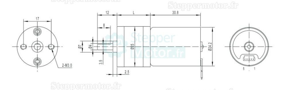 2 Pièces Φ25mm 12V/24V motoréducteur CC brushed GM25-TEC2430 avec réducteurs arbre parallèle rapport 4~499 0,2-5kg.cm